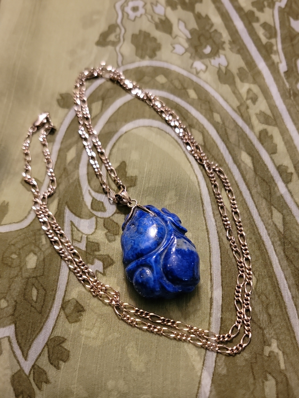 Blue Abstract Freeform Carved Lapis On 24 KGB Gold Chain